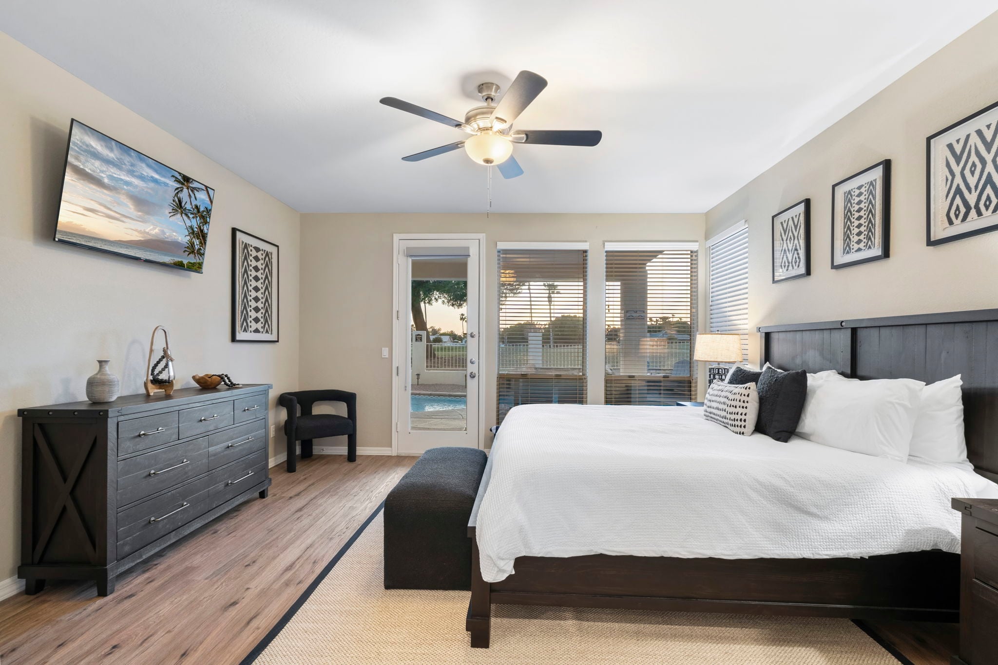 Primary bedroom with king bed