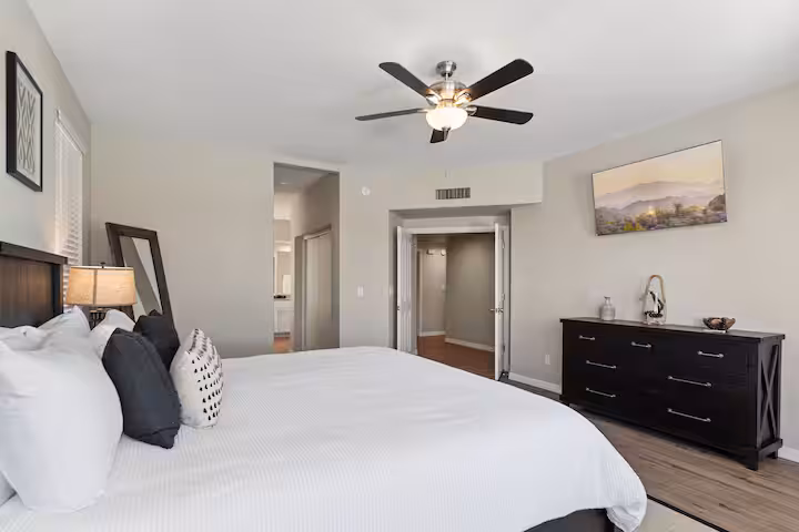 Primary bedroom with king bed